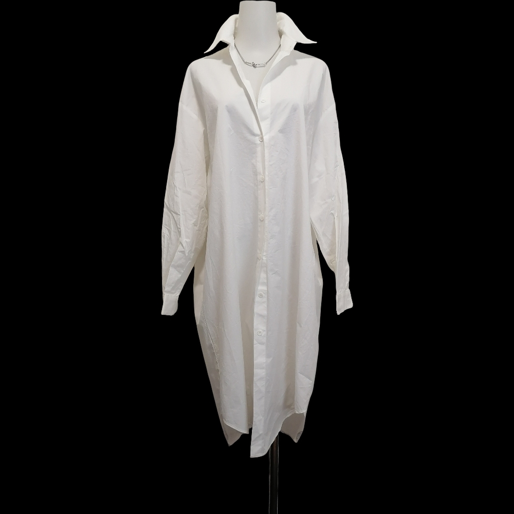 🌿🌿🌿Classic White Button-Front Shirt Dress